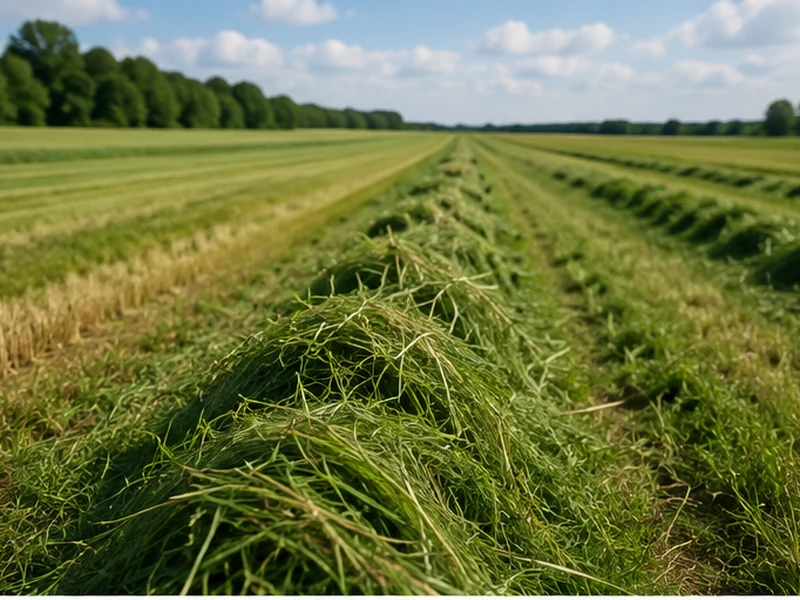 Dry grass swath in a cut field