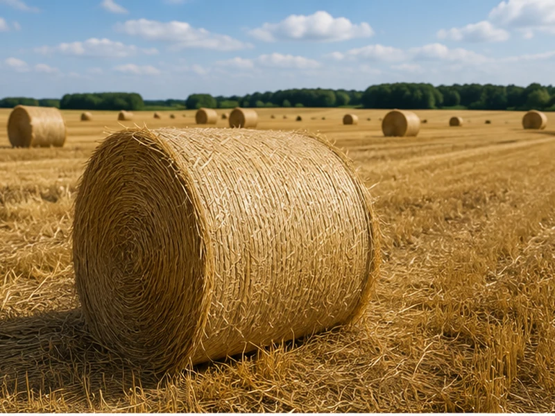 Round straw bales in a field